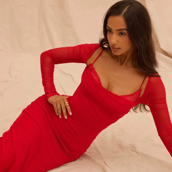 House of‎ CB 'Katarina' Scarlet Long Sleeve Maxi Dress NWOT size M - Picture 3 of 13